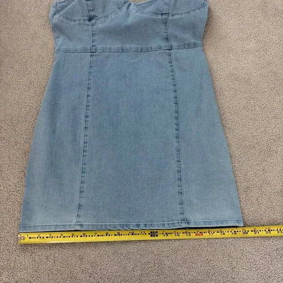 Forever 21 Denim Mini Dress Y2K 90s Style Bustier Cami Blue Jean Bodycon L - Picture 9 of 11